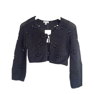 Stitch & Pine Black Tie Front Knit Crochet Blouse Size M (10/12)